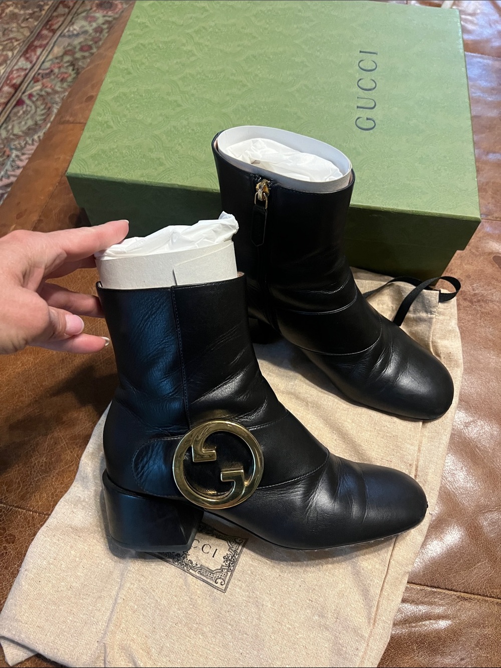 Gucci Malaga kid black Gold GG boots SIZE 36.5